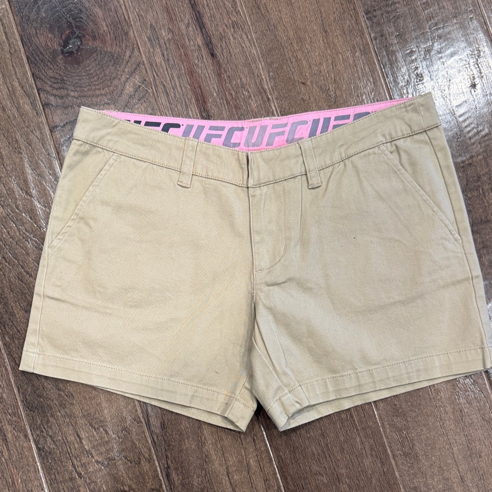 UFC Tan Women's Cargo Shorts with Pink Waistband